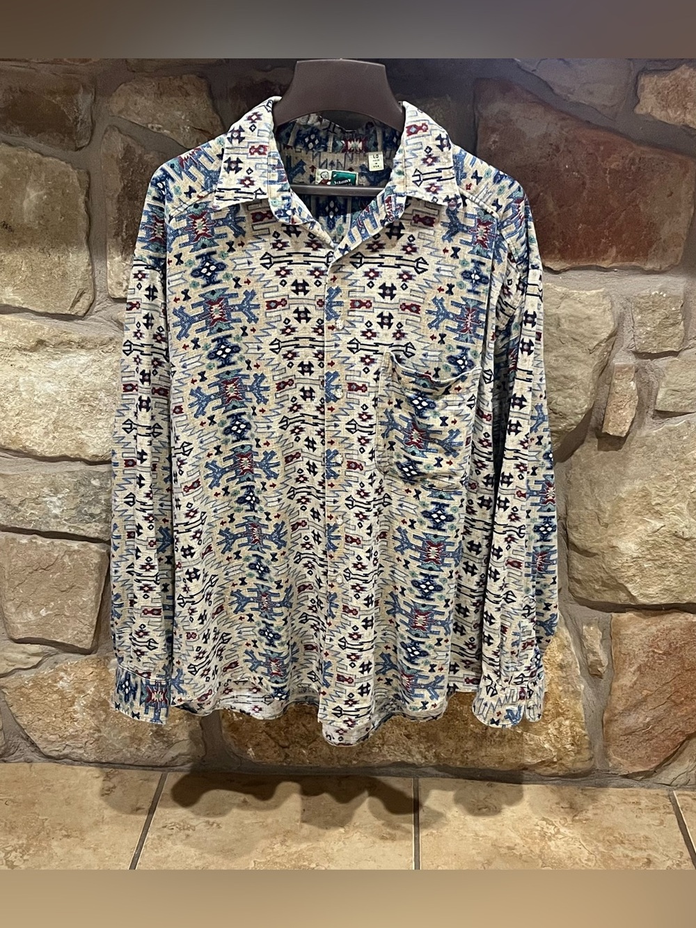 Vintage Western Tribal Navajo Southwest Button Up Shirt Men’s Large Made in USA